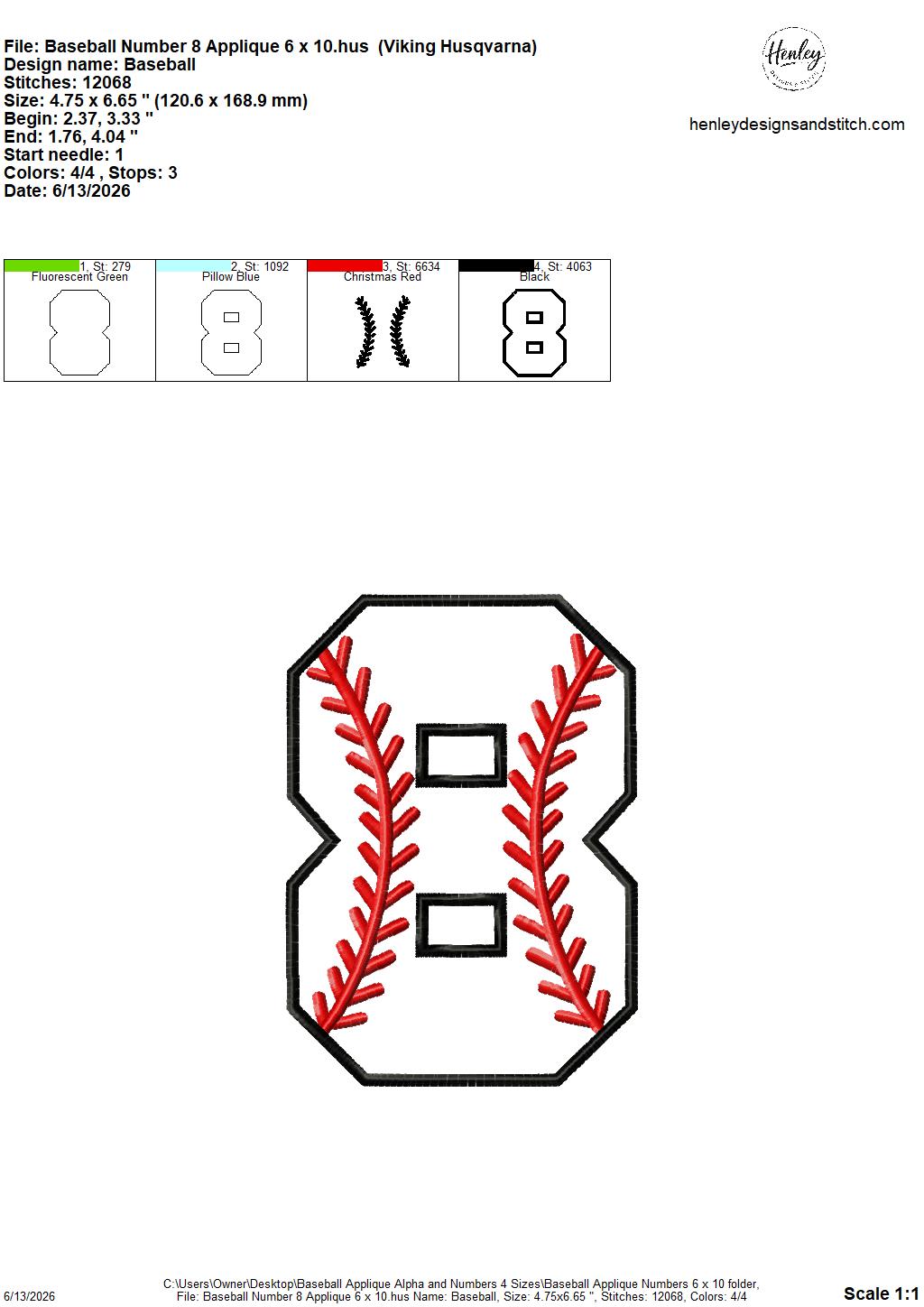 Baseball Stitching Applique Alpha and Numbers – 4 x 4, 5 x 7, 6 x 10 and 8 x 12 – DIGITAL Embroidery Design