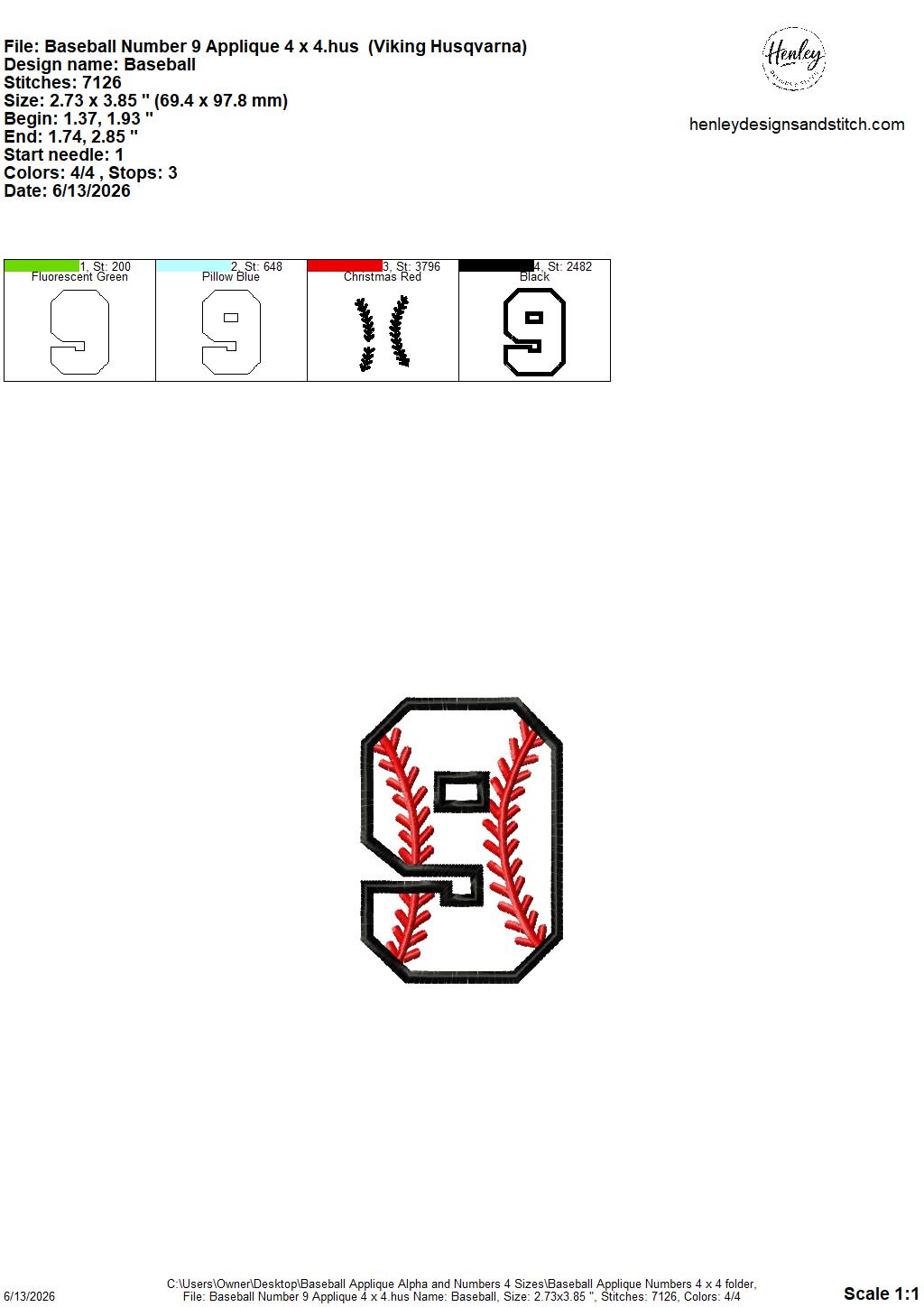 Baseball Stitching Applique Alpha and Numbers – 4 x 4, 5 x 7, 6 x 10 and 8 x 12 – DIGITAL Embroidery Design