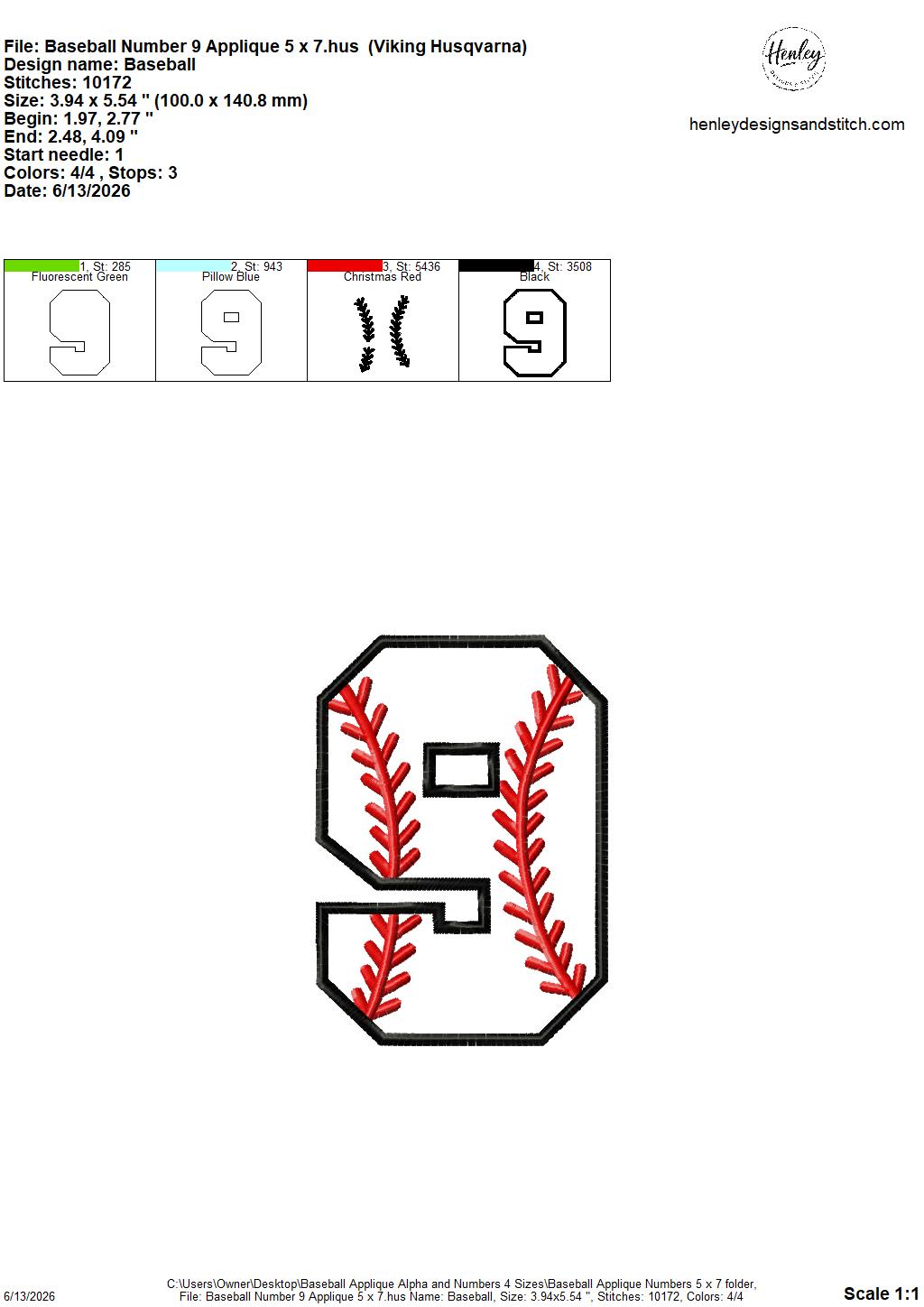Baseball Stitching Applique Alpha and Numbers – 4 x 4, 5 x 7, 6 x 10 and 8 x 12 – DIGITAL Embroidery Design