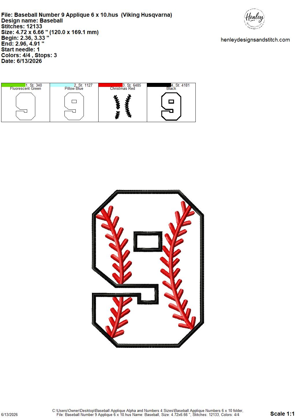 Baseball Stitching Applique Alpha and Numbers – 4 x 4, 5 x 7, 6 x 10 and 8 x 12 – DIGITAL Embroidery Design