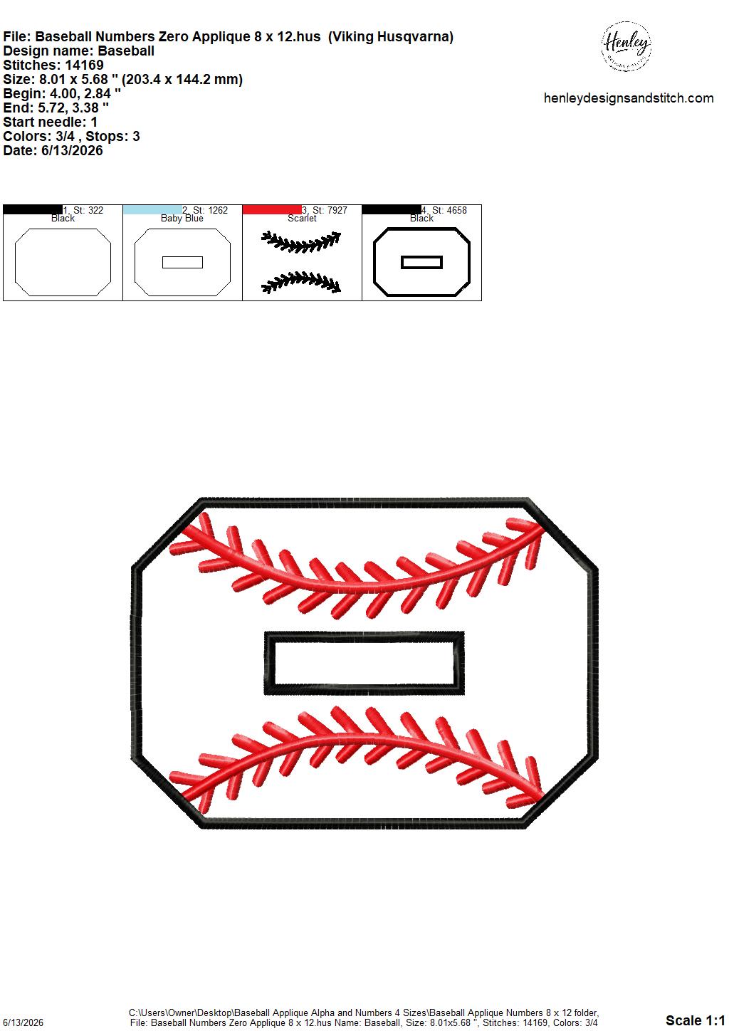Baseball Stitching Applique Alpha and Numbers – 4 x 4, 5 x 7, 6 x 10 and 8 x 12 – DIGITAL Embroidery Design