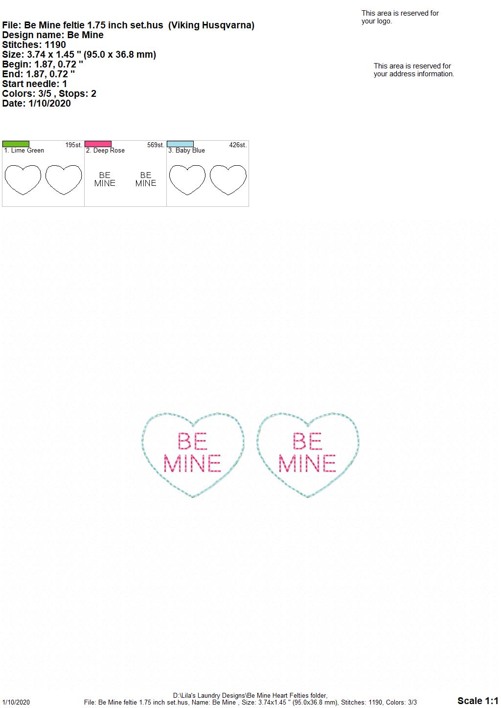 Be Mine Heart Felties - 3 sizes - Digital Embroidery Design