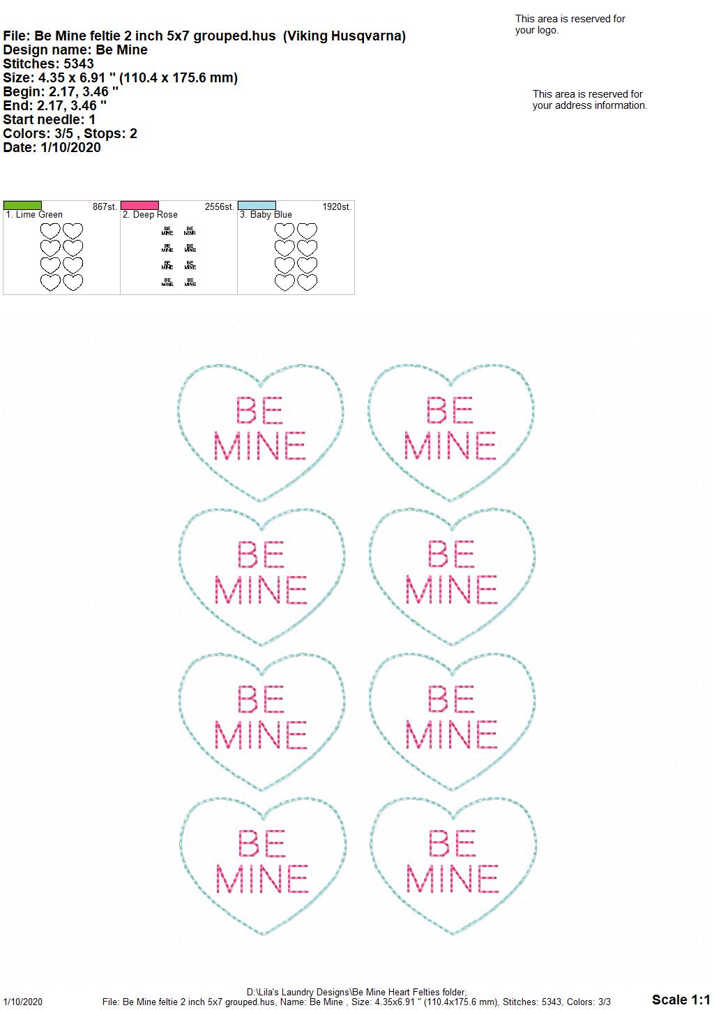 Be Mine Heart Felties - 3 sizes - Digital Embroidery Design