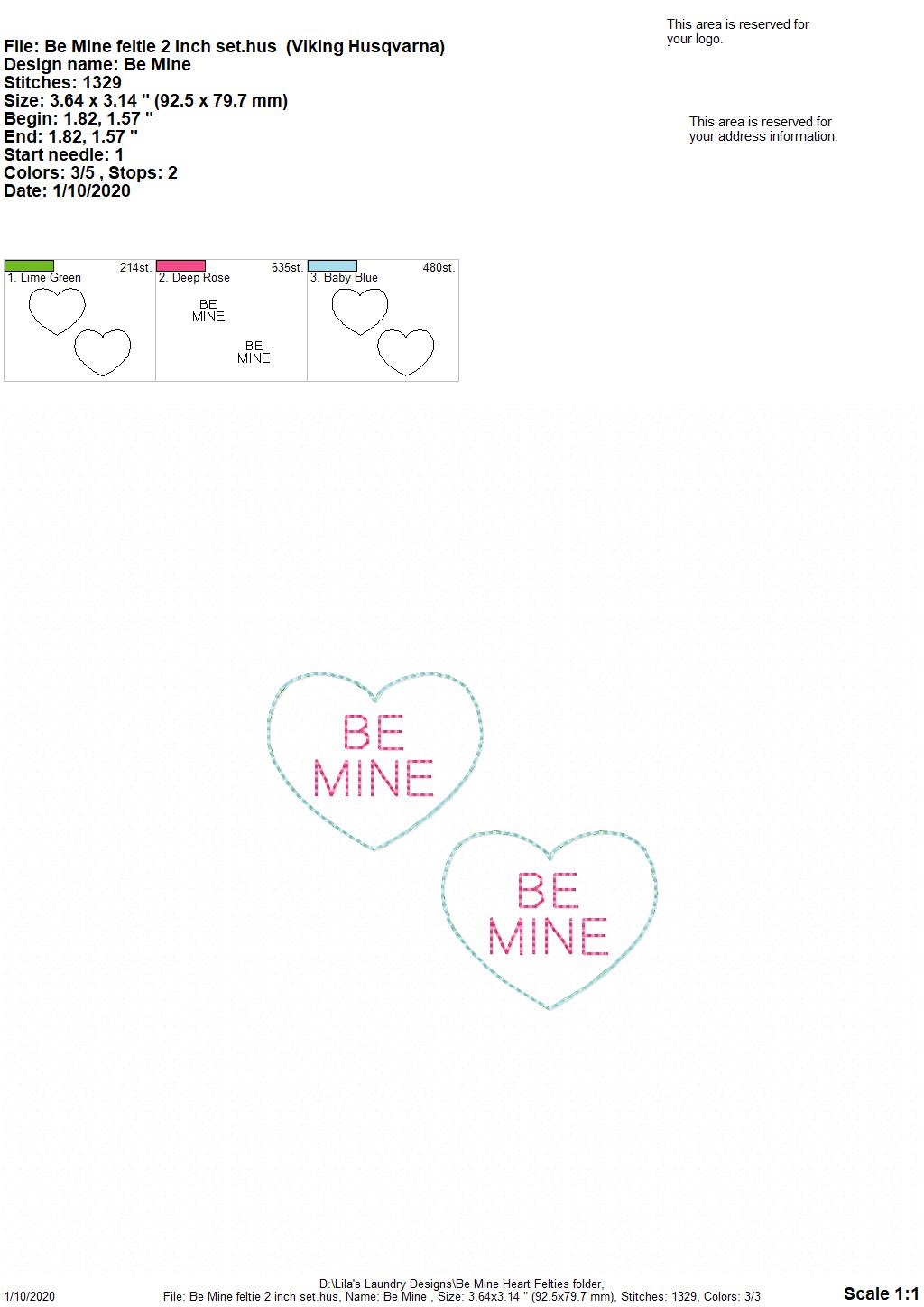 Be Mine Heart Felties - 3 sizes - Digital Embroidery Design