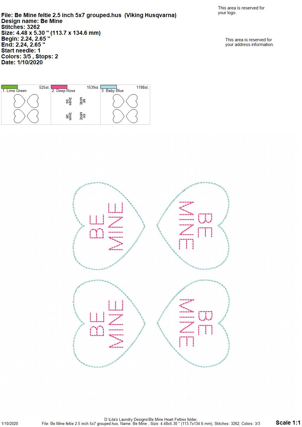 Be Mine Heart Felties - 3 sizes - Digital Embroidery Design