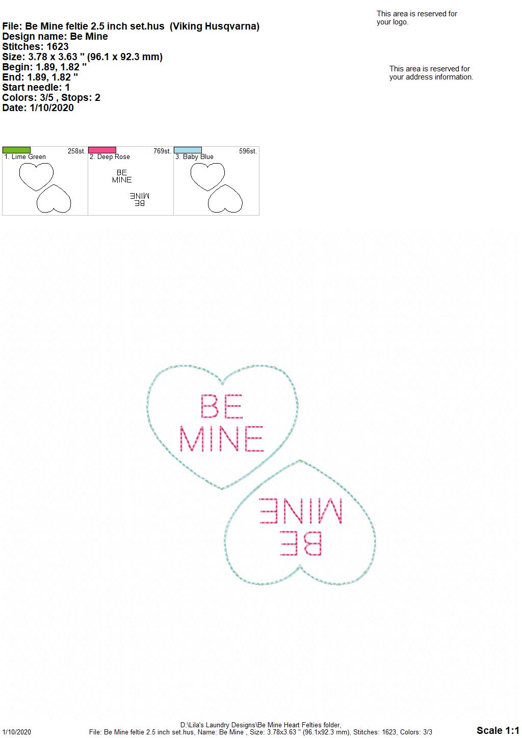 Be Mine Heart Felties - 3 sizes - Digital Embroidery Design