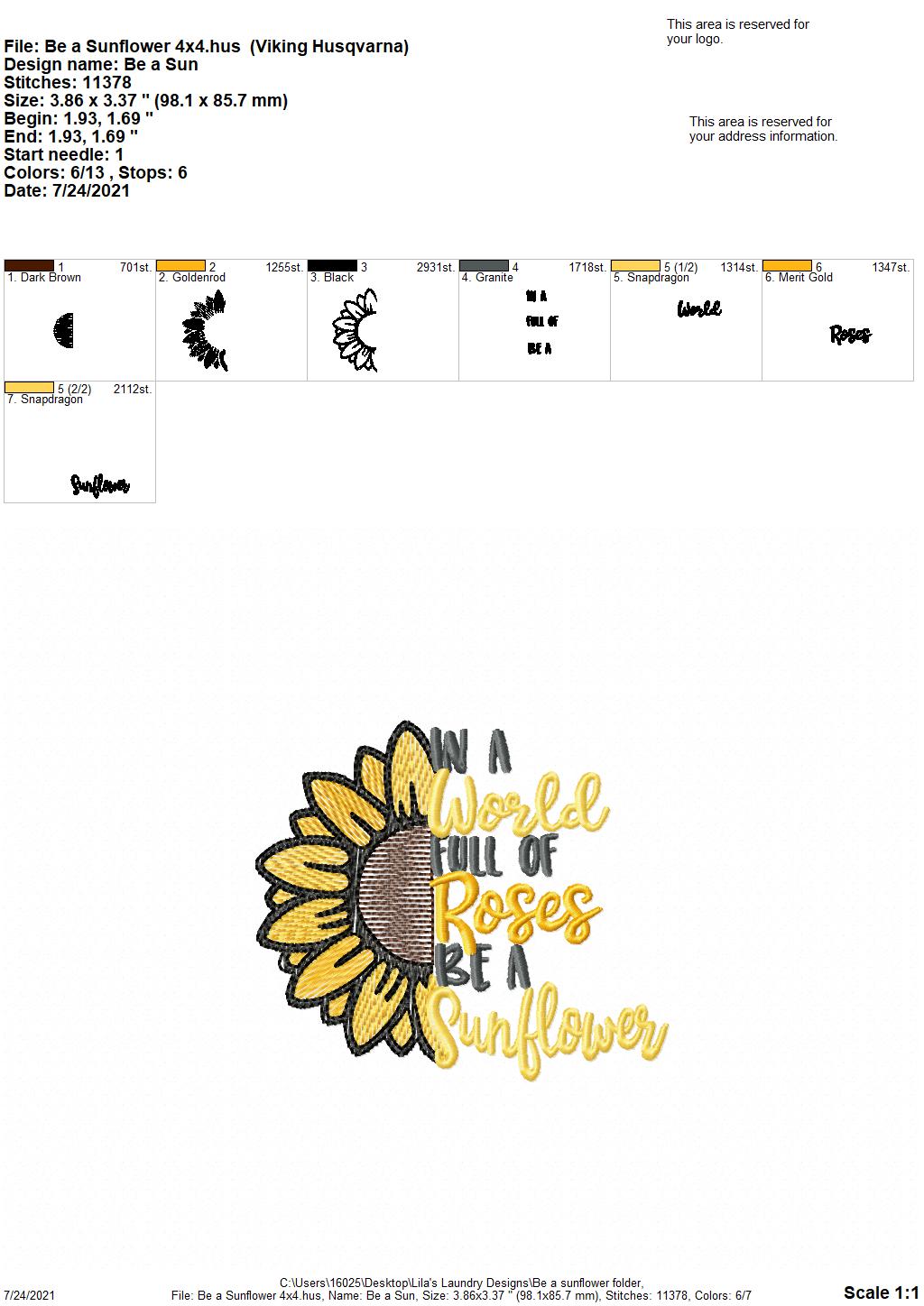 Be a Sunflower - 4 sizes- Digital Embroidery Design