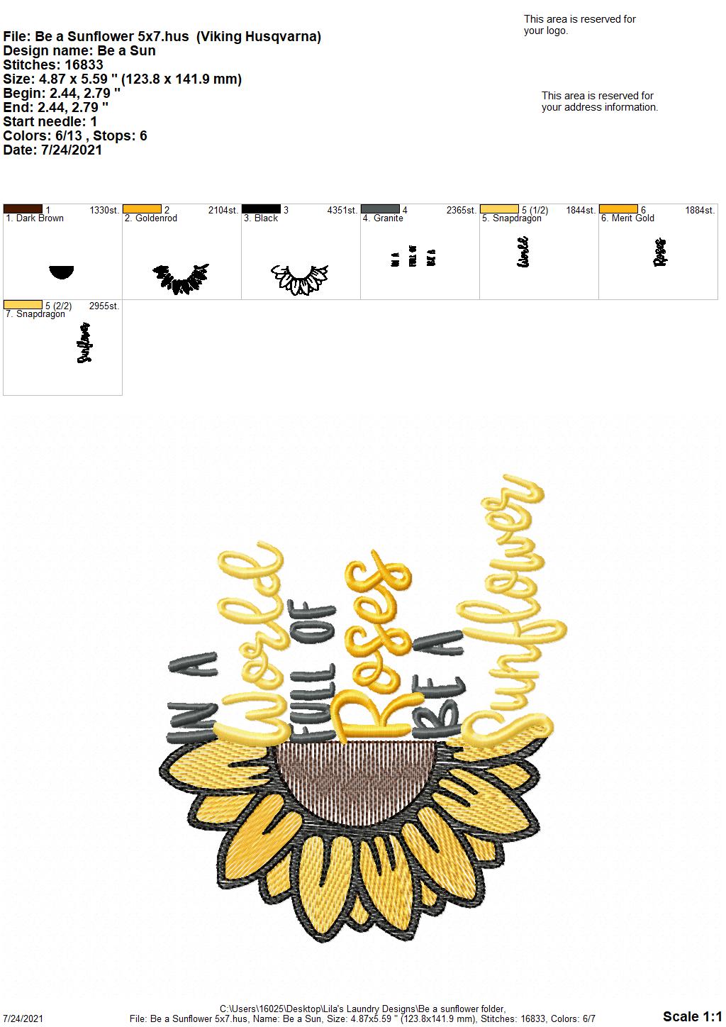 Be a Sunflower - 4 sizes- Digital Embroidery Design