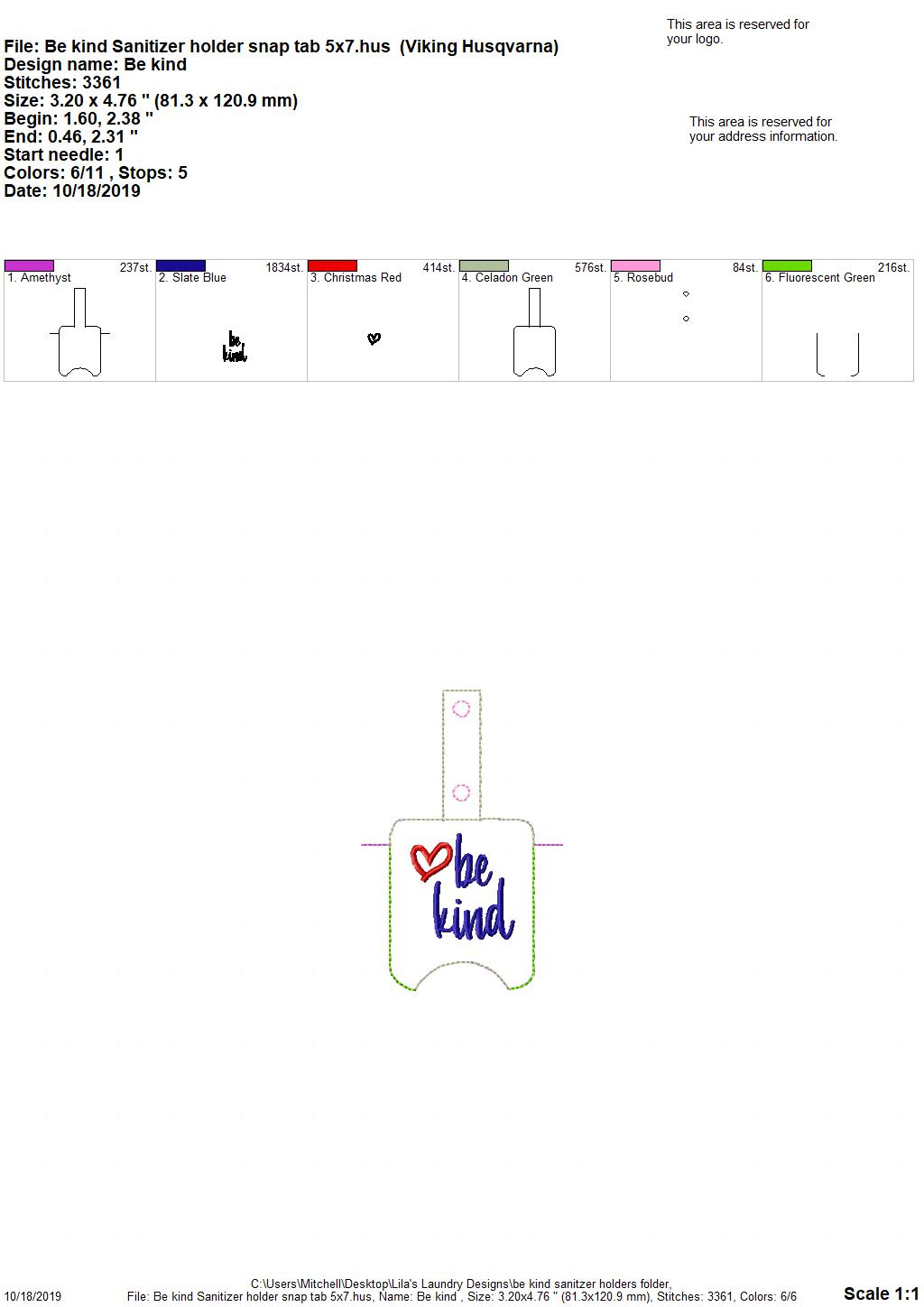 Be Kind Sanitizer Holders - DIGITAL Embroidery DESIGN
