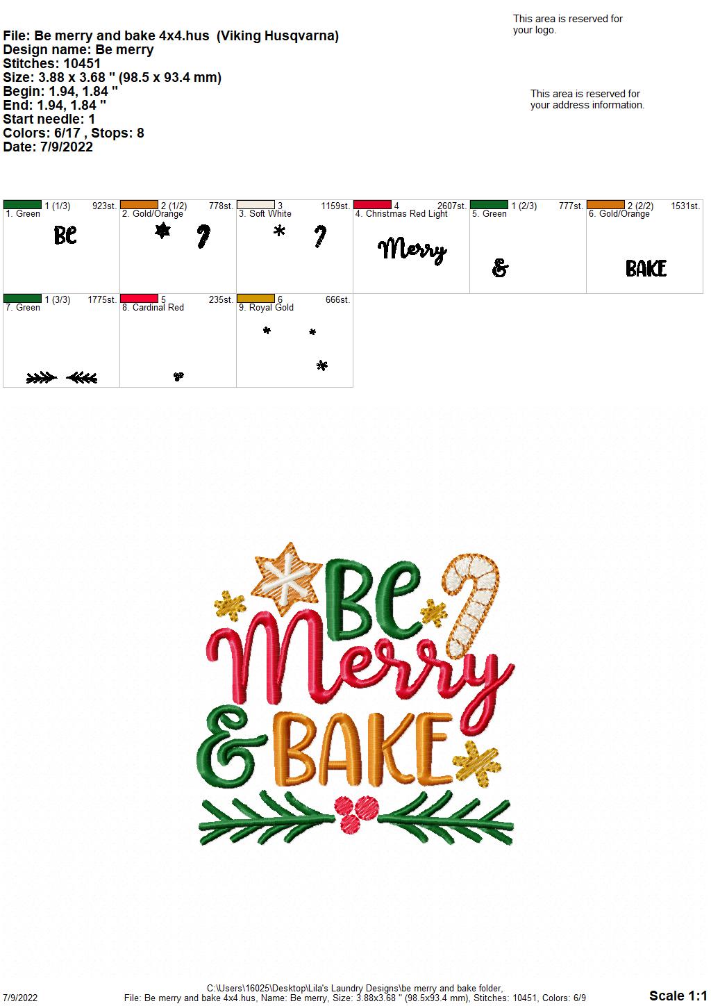 Be Merry & Bake - 4 sizes- Digital Embroidery Design