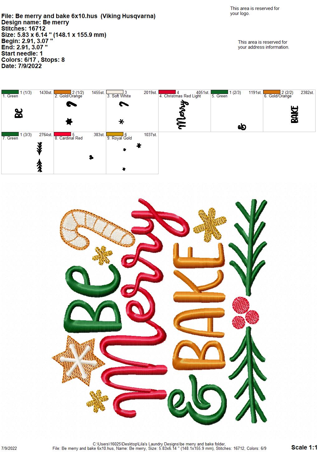 Be Merry & Bake - 4 sizes- Digital Embroidery Design