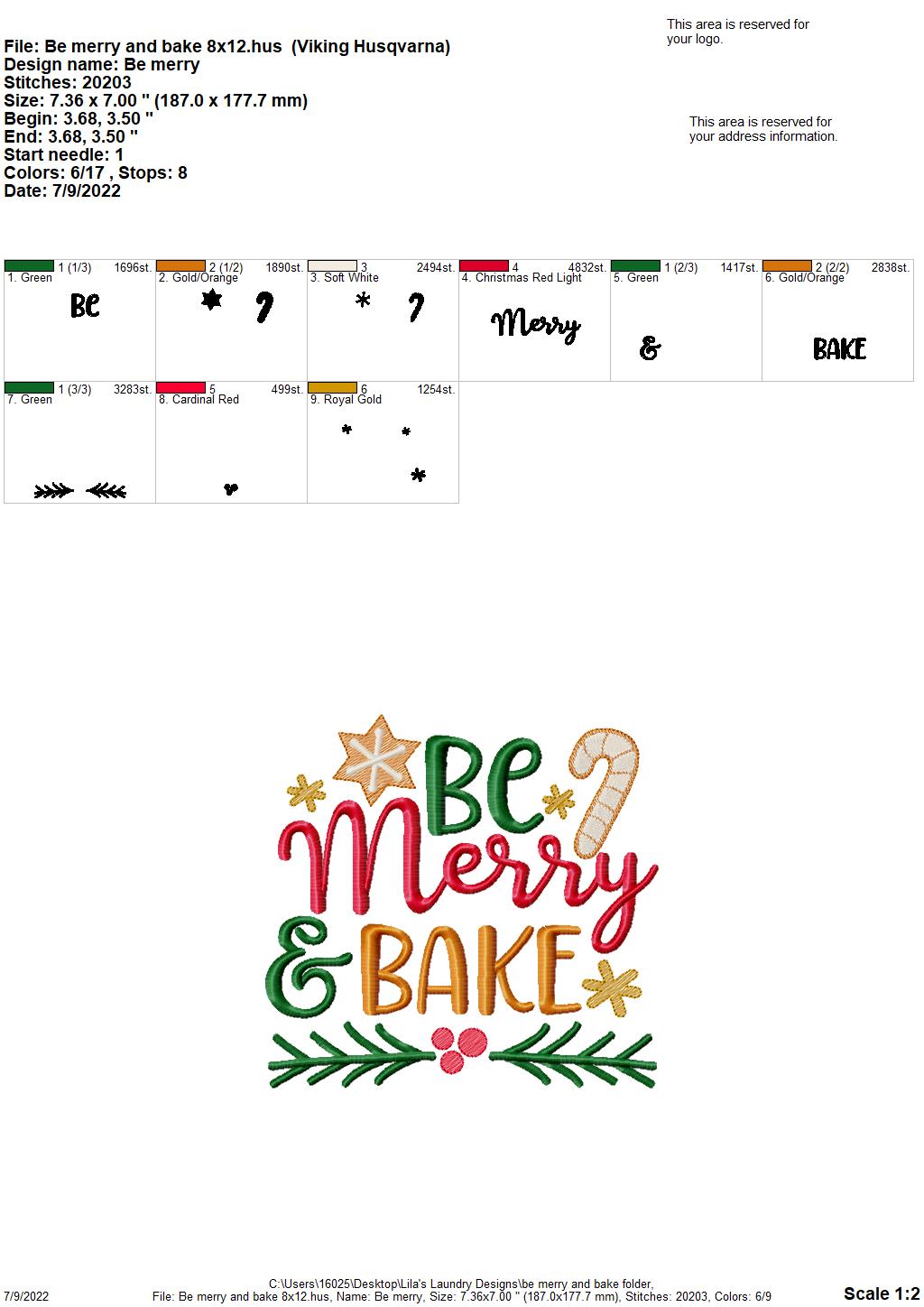 Be Merry & Bake - 4 sizes- Digital Embroidery Design