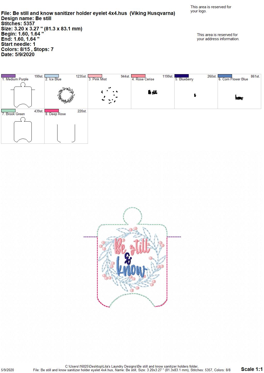 Be Still and Know Sanitizer Holders - DIGITAL Embroidery DESIGN