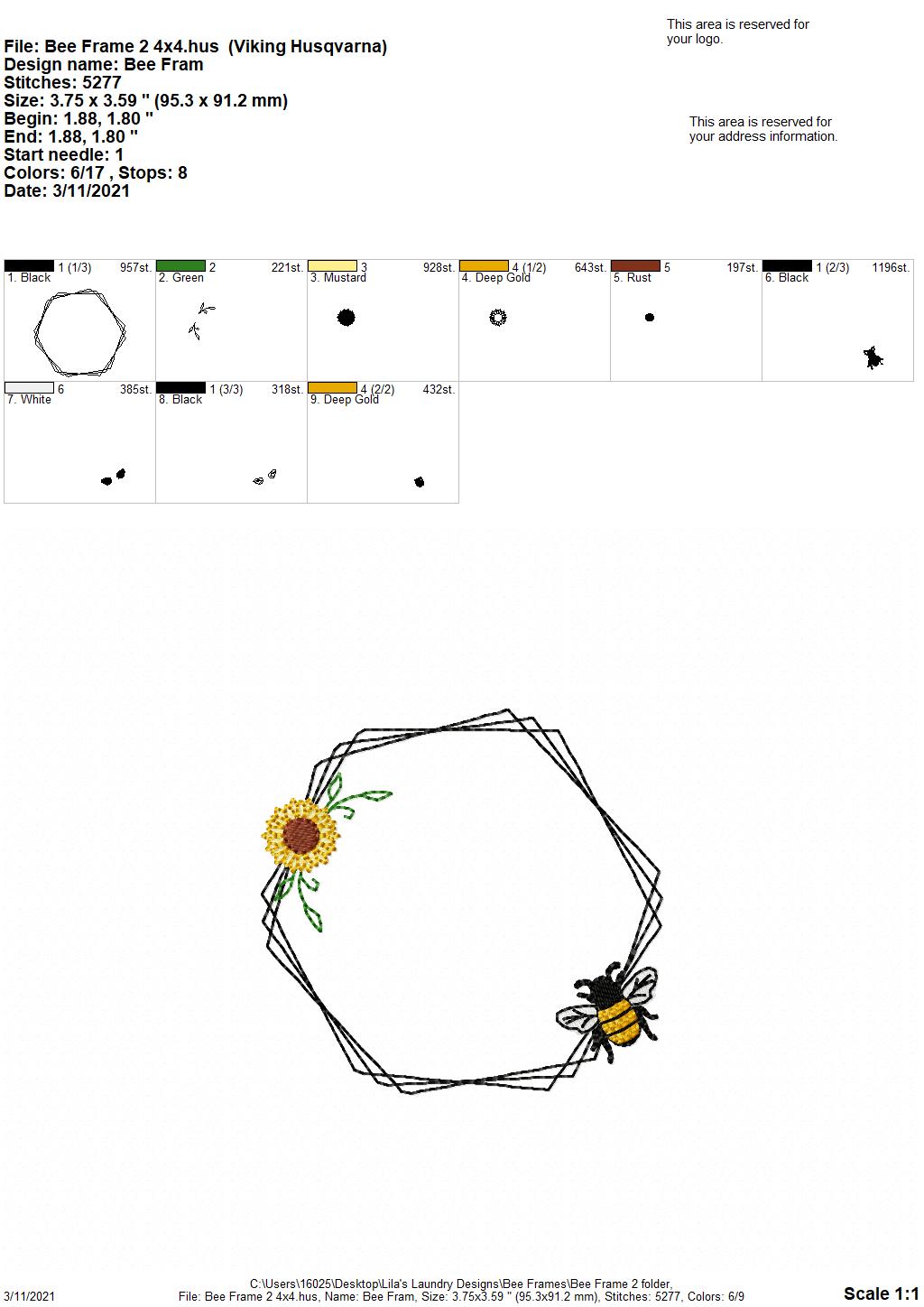 Bee Frame #2 - 4 sizes- Digital Embroidery Design
