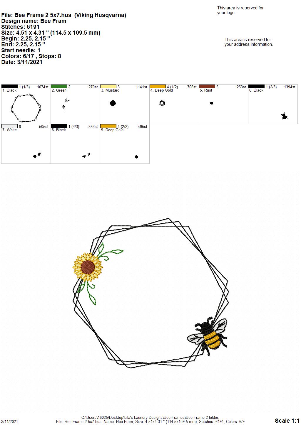 Bee Frame #2 - 4 sizes- Digital Embroidery Design