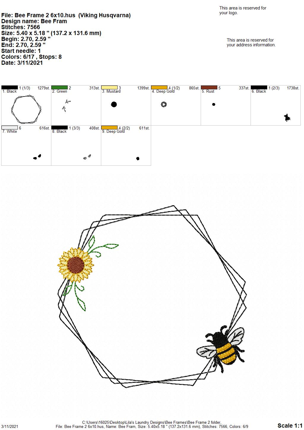 Bee Frame #2 - 4 sizes- Digital Embroidery Design
