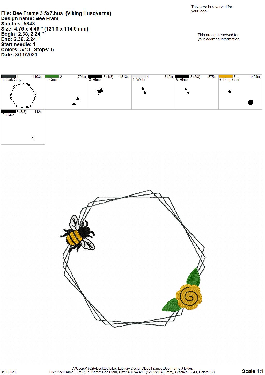 Bee Frame #3 - 4 sizes- Digital Embroidery Design