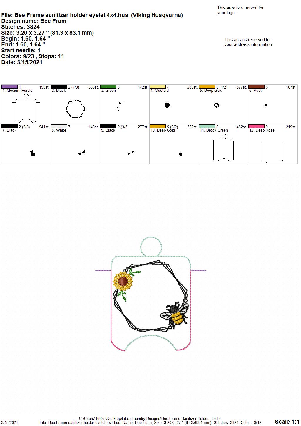 Bee Frame Sanitizer Holders - DIGITAL Embroidery DESIGN
