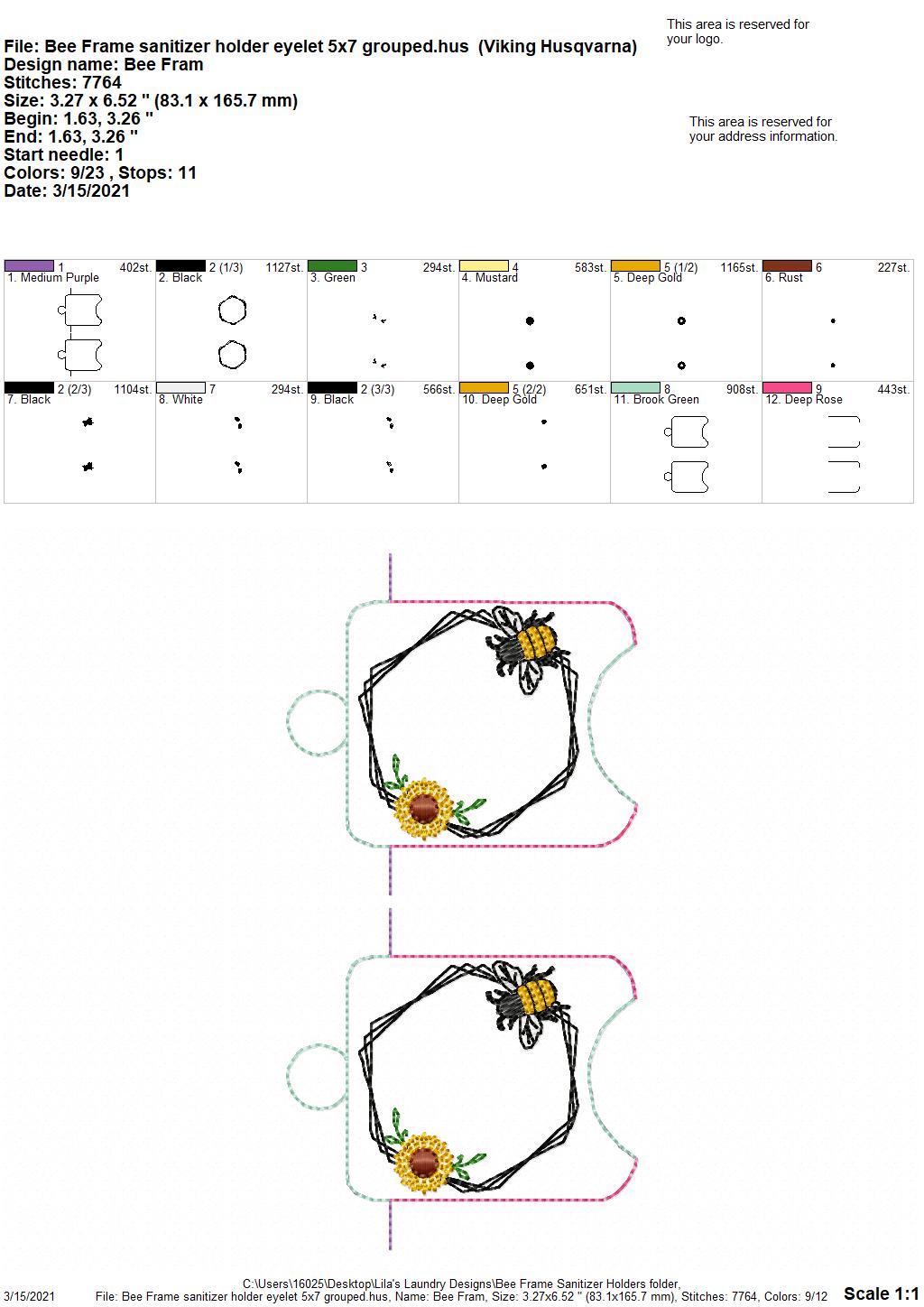 Bee Frame Sanitizer Holders - DIGITAL Embroidery DESIGN