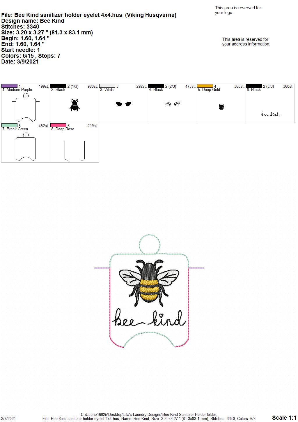 Bee Kind Sanitizer Holders - DIGITAL Embroidery DESIGN