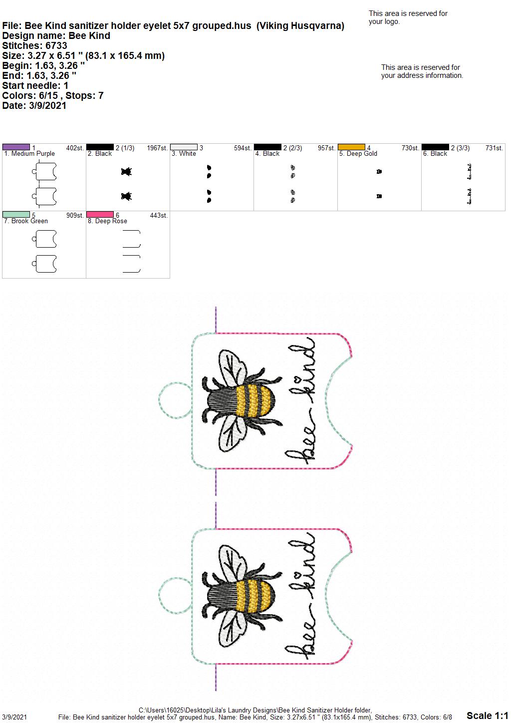 Bee Kind Sanitizer Holders - DIGITAL Embroidery DESIGN