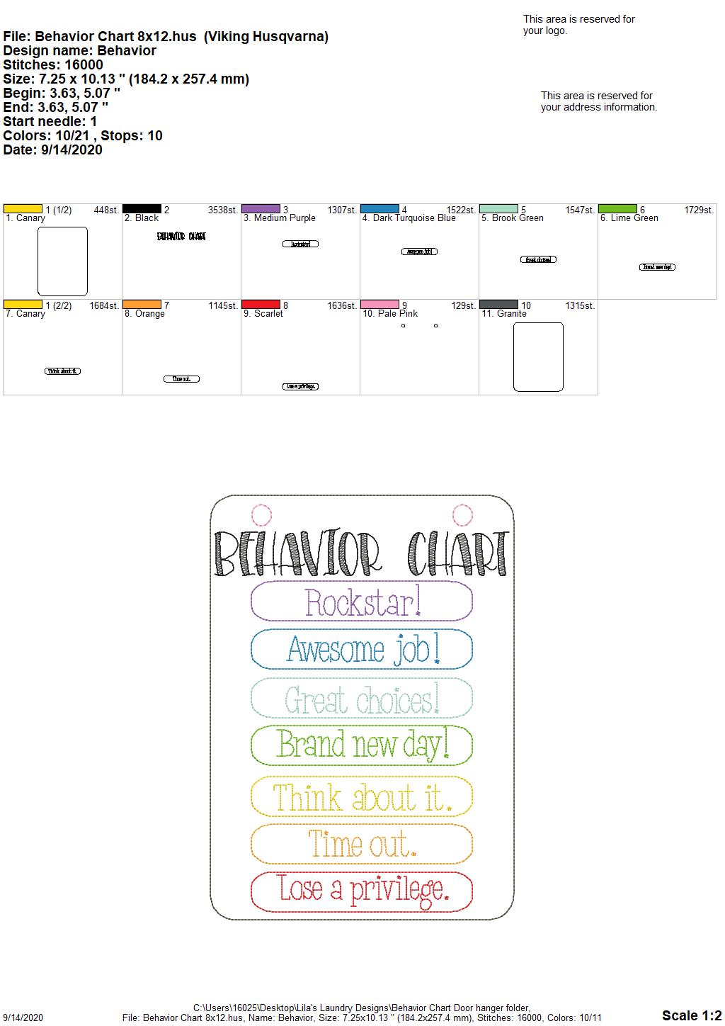 Behavior Chart Door Hanger - 3 sizes - Digital Embroidery Design
