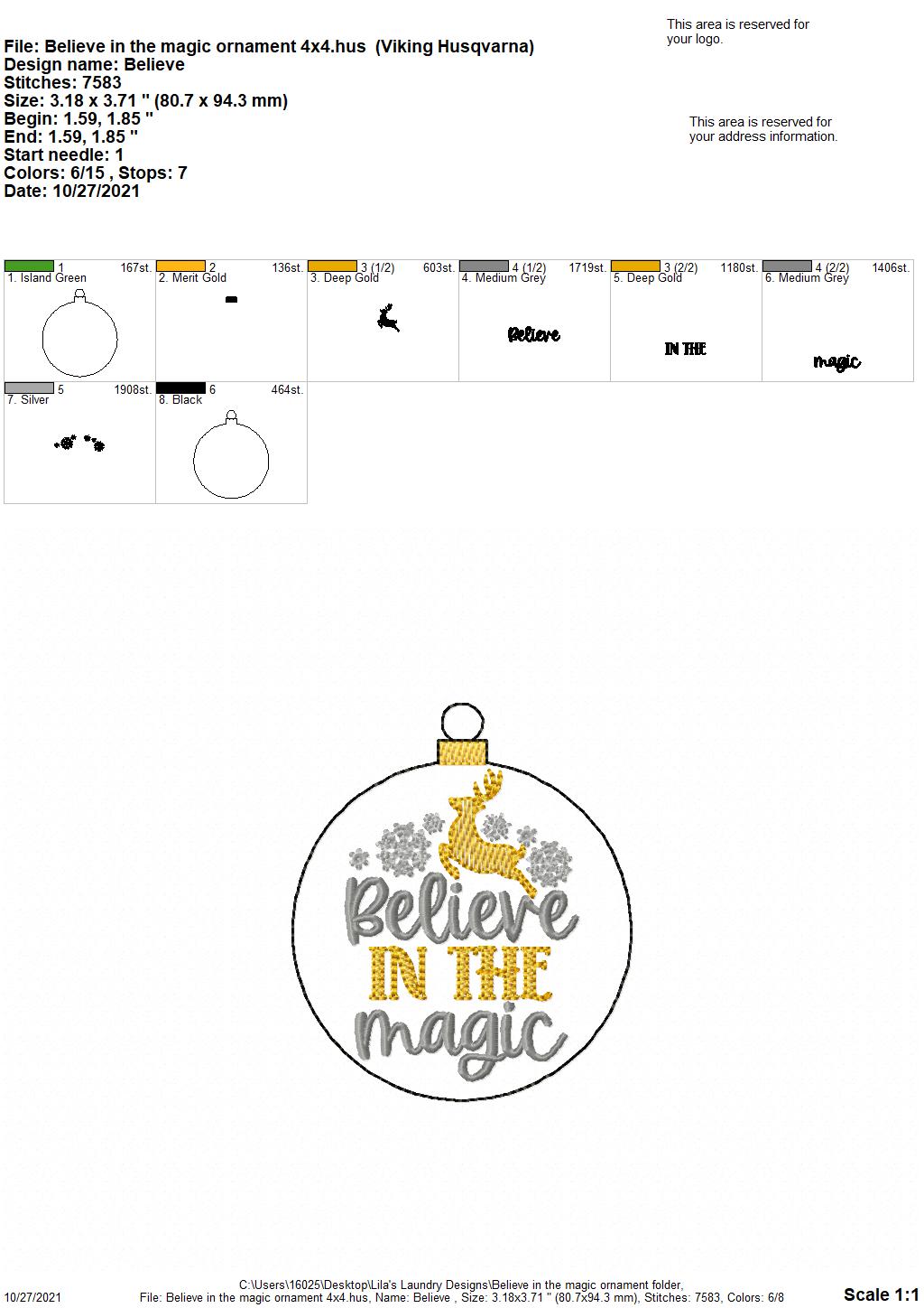 Believe in the Magic Ornament - Digital Embroidery Design