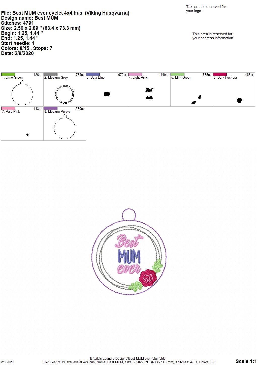 Best MUM Ever Fobs -  DIGITAL Embroidery DESIGN