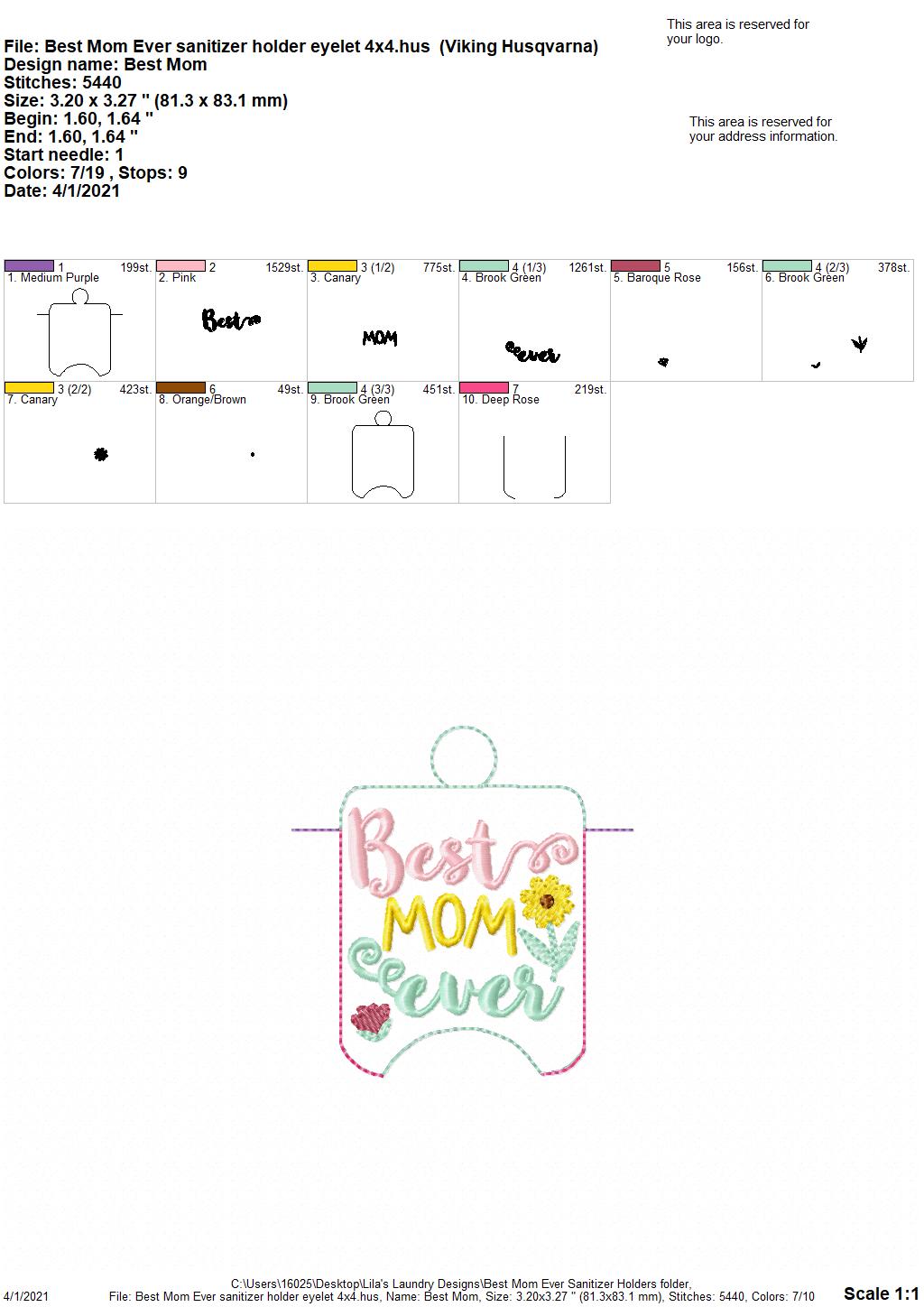 Best Mom Ever Sanitizer Holders - DIGITAL Embroidery DESIGN
