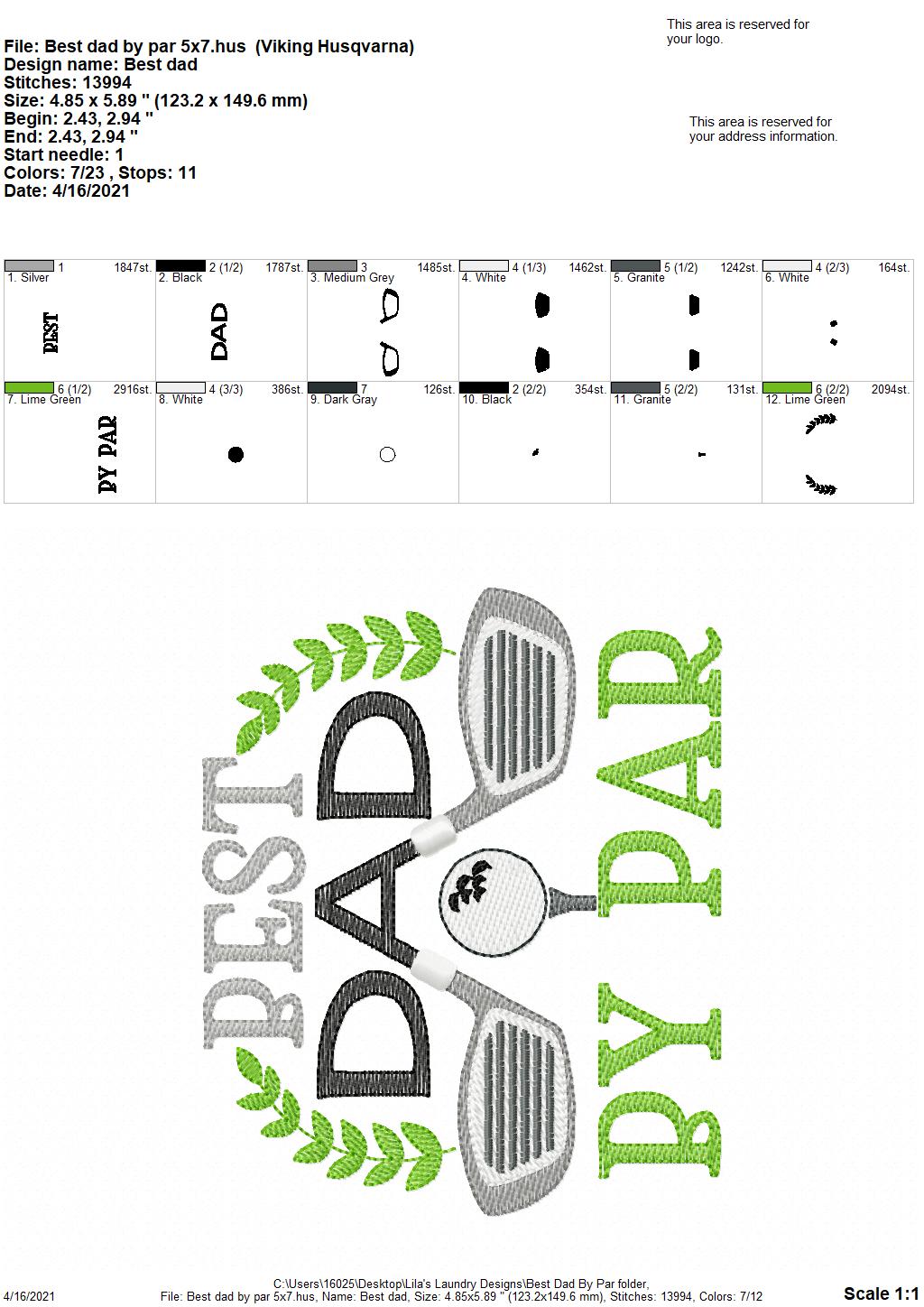 Best Dad by Par - 3 sizes- Digital Embroidery Design