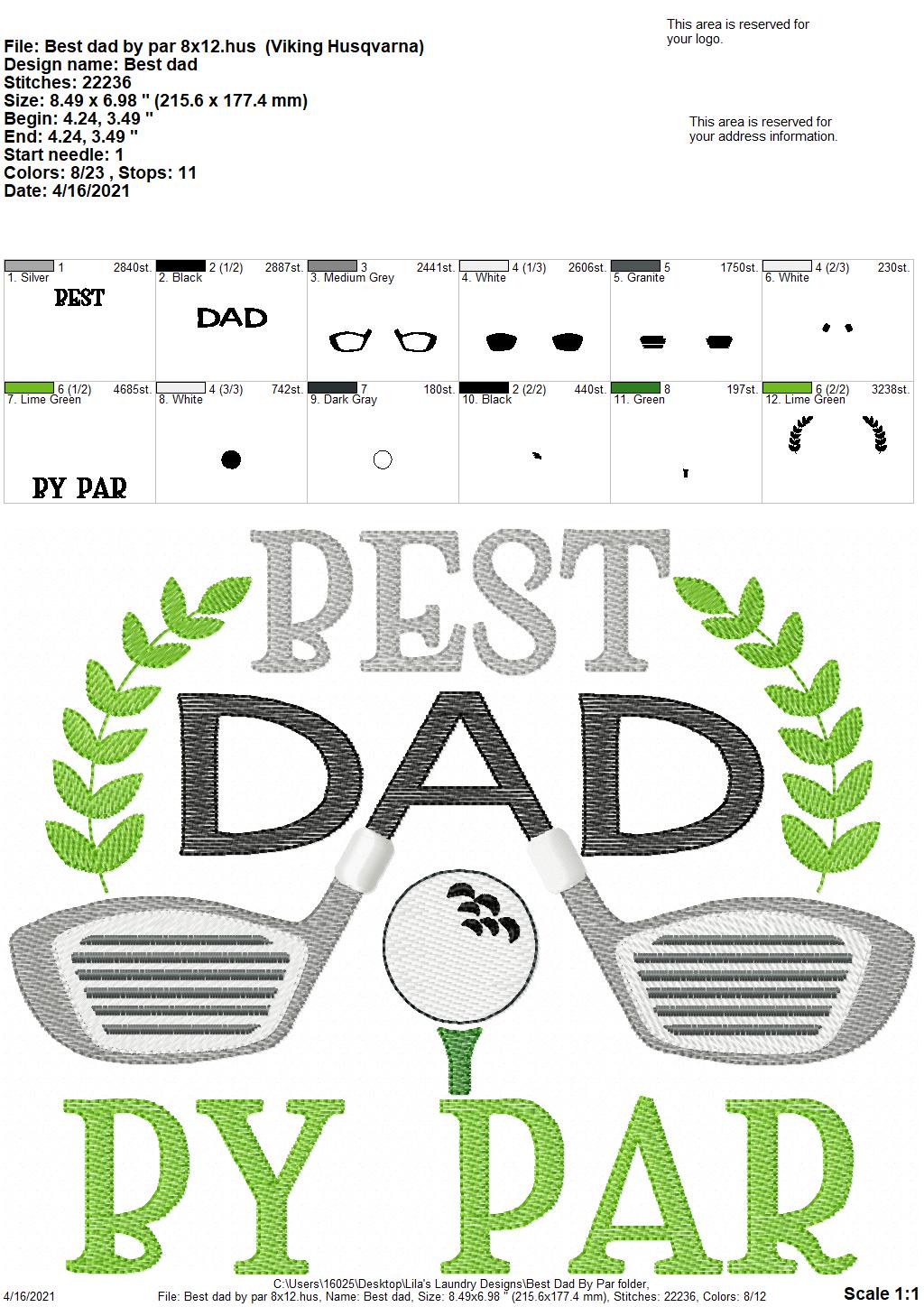 Best Dad by Par - 3 sizes- Digital Embroidery Design