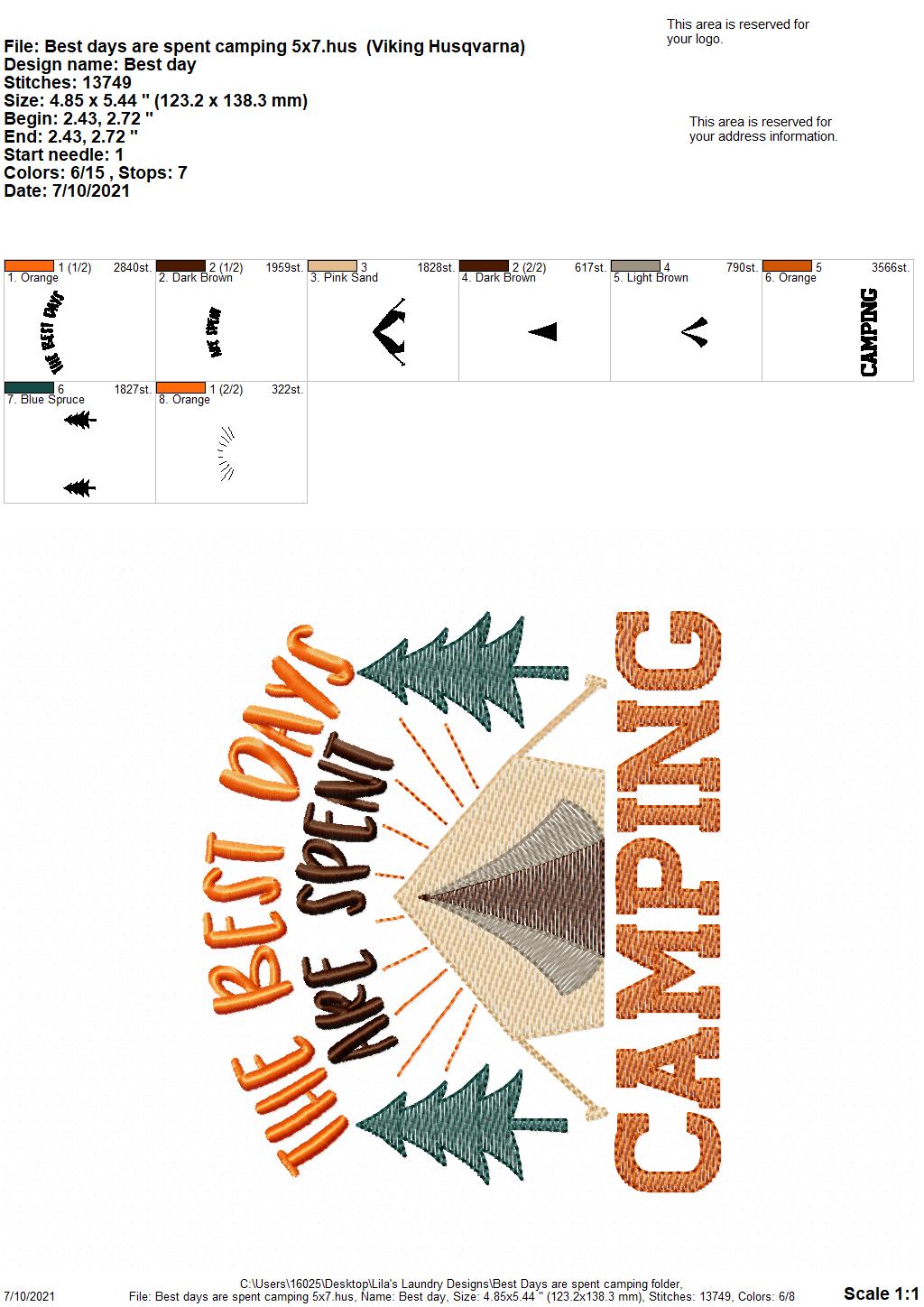 The Best Days are Spent Camping - 3 sizes- Digital Embroidery Design