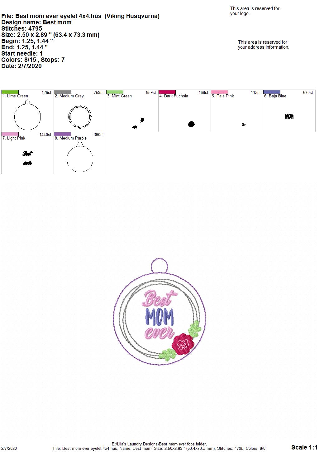 Best Mom Ever Fobs -  DIGITAL Embroidery DESIGN
