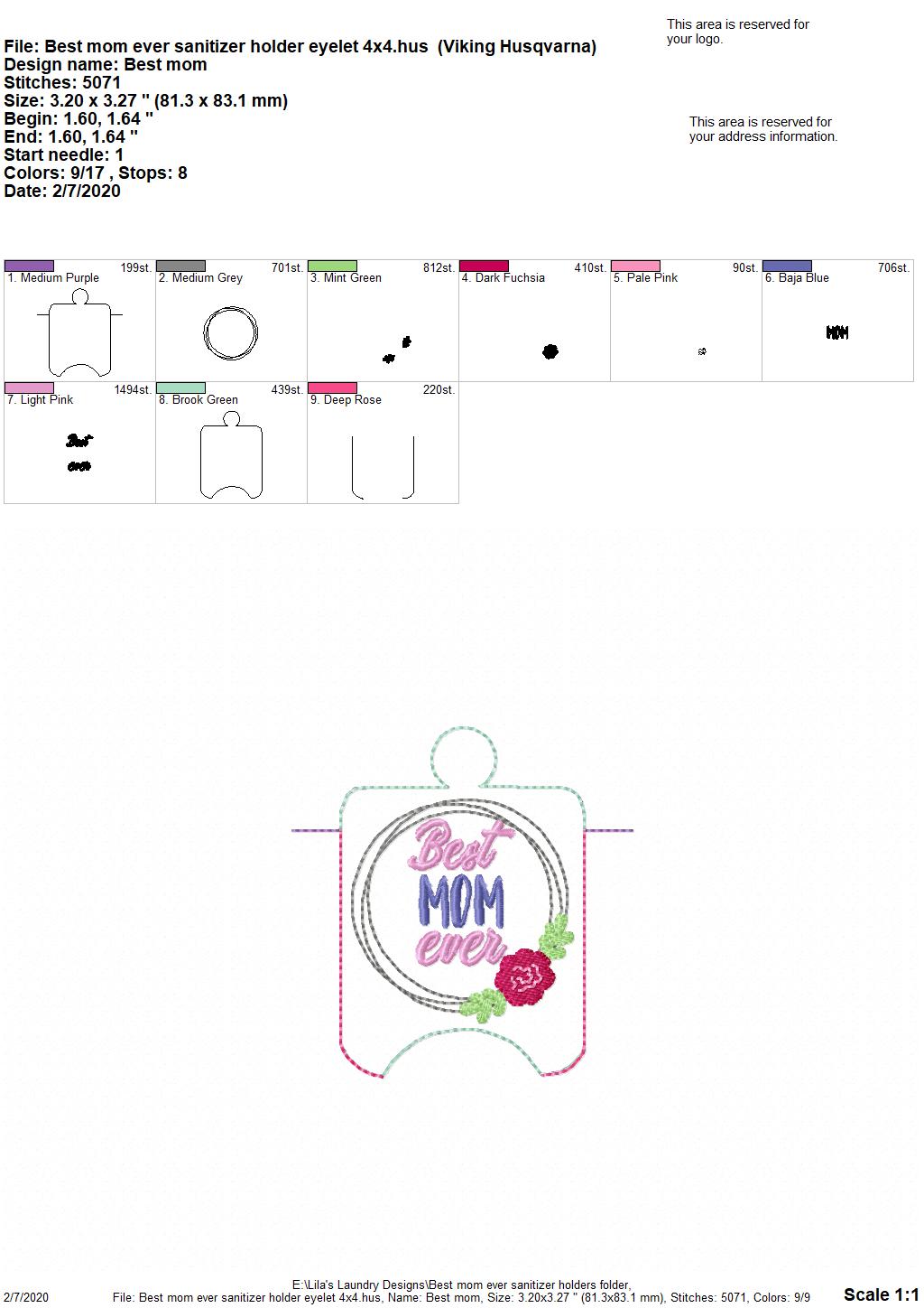 Best Mom Ever Sanitizer Holders - DIGITAL Embroidery DESIGN
