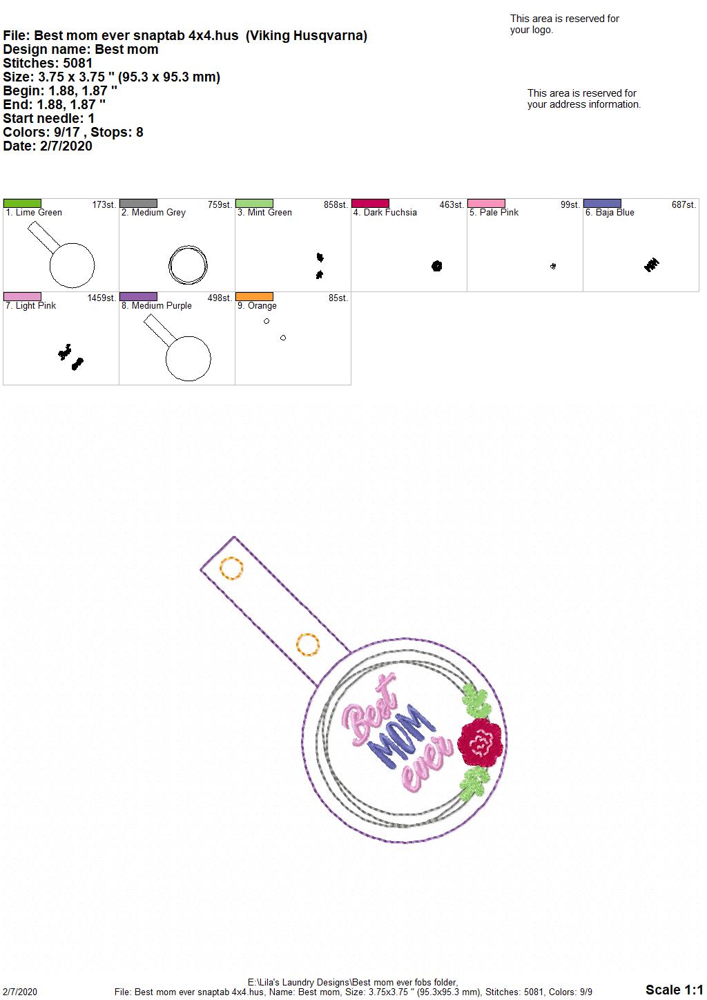 Best Mom Ever Fobs -  DIGITAL Embroidery DESIGN