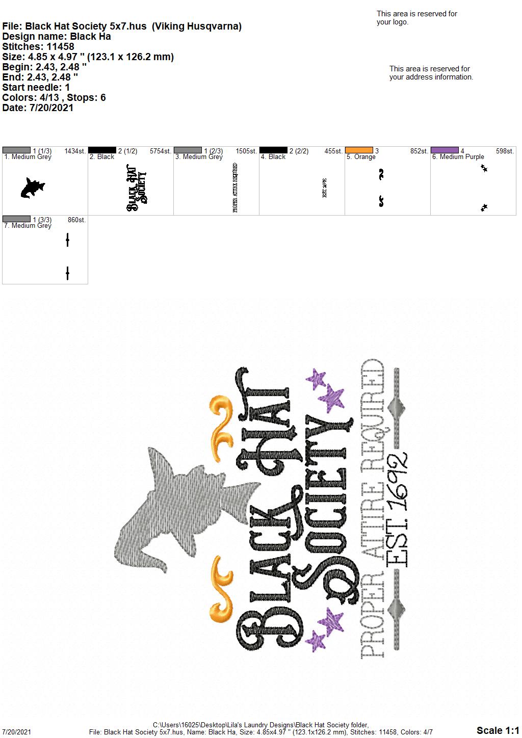 Black Hat Society - 4 sizes- Digital Embroidery Design