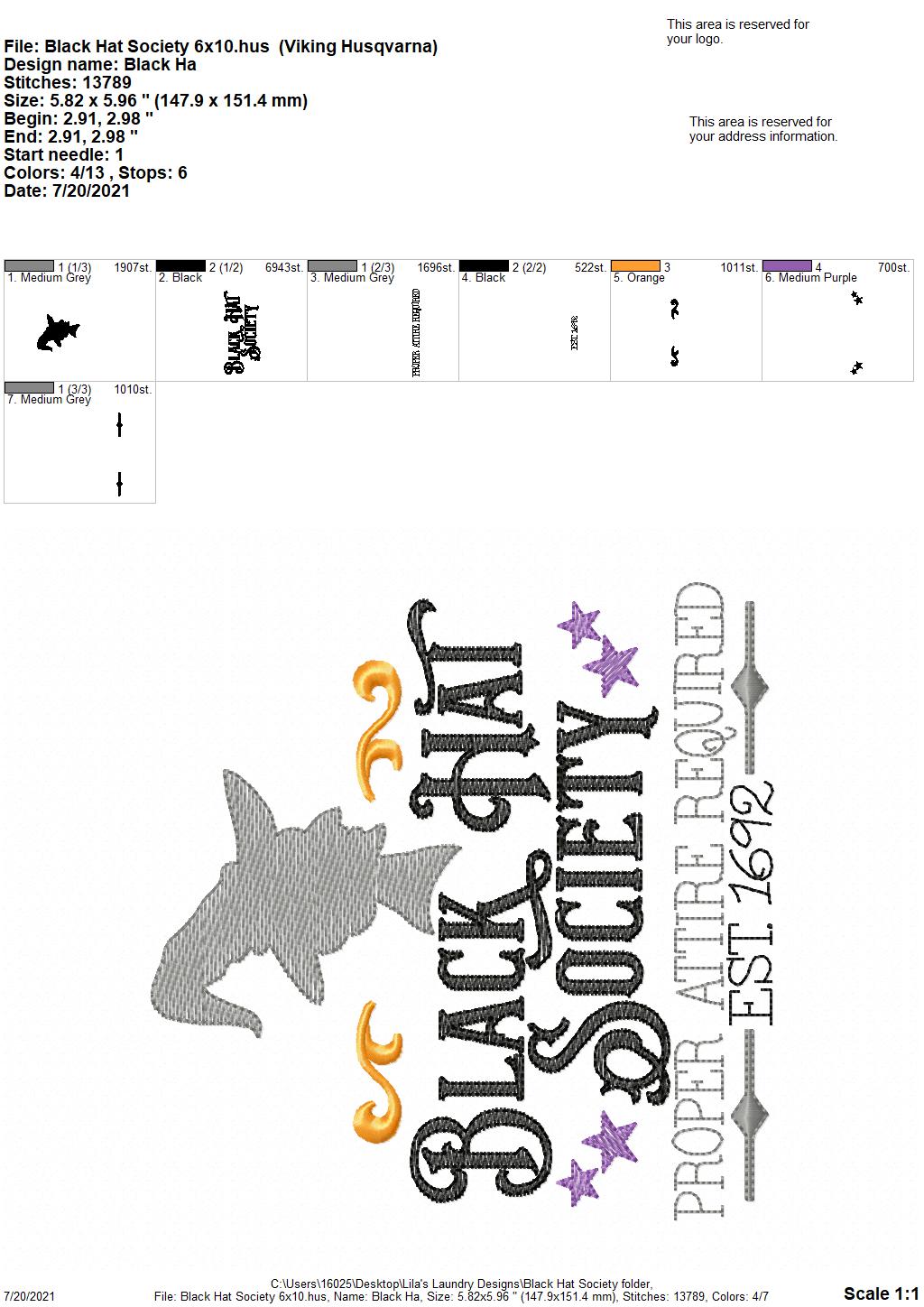 Black Hat Society - 4 sizes- Digital Embroidery Design