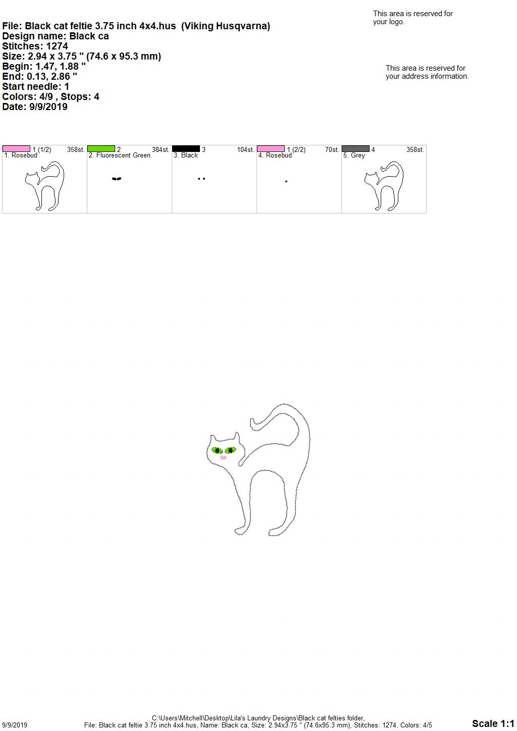 Black Cat Felties - 3 sizes- Digital Embroidery Design