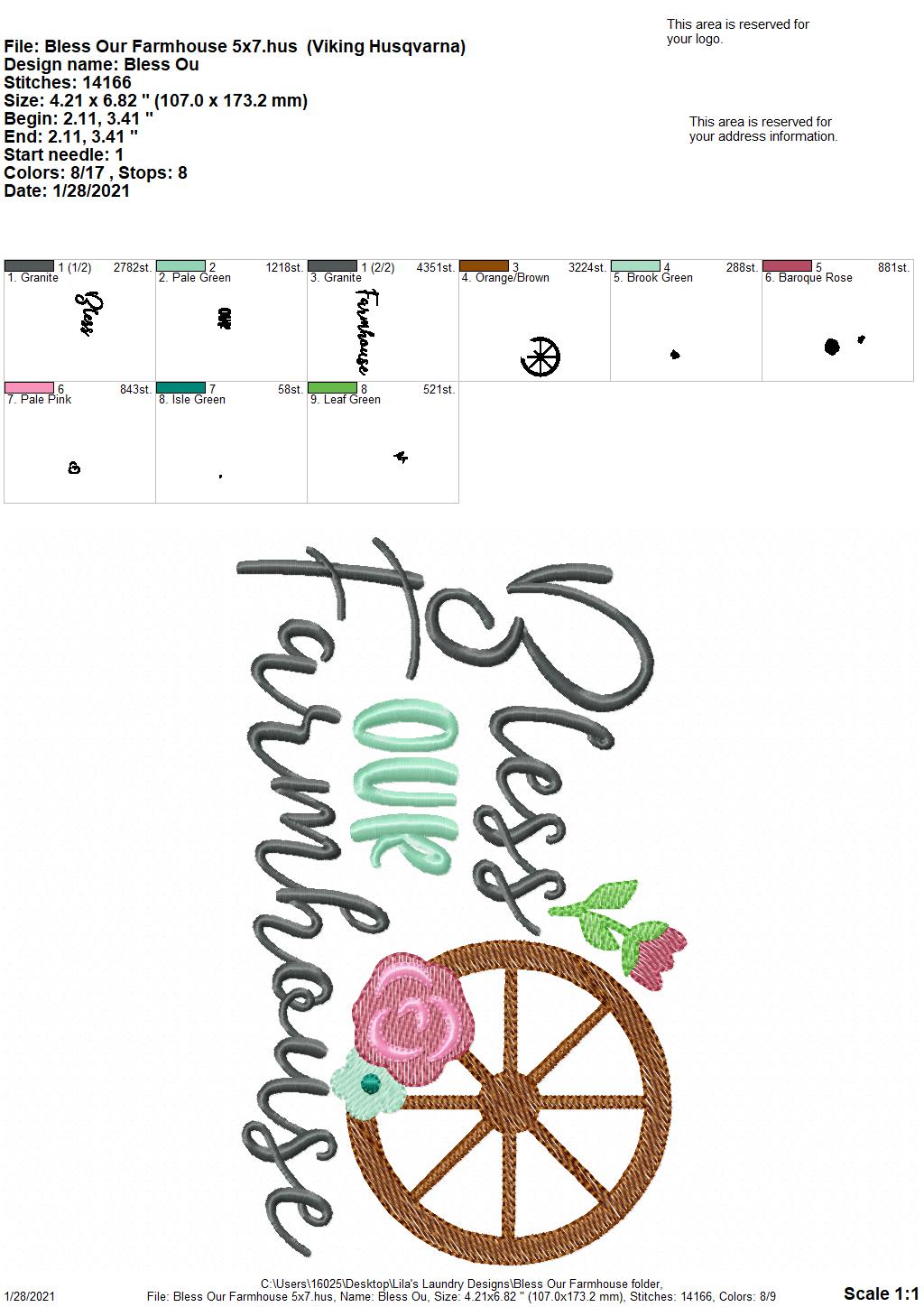 Bless Our Farmhouse- 3 sizes- Digital Embroidery Design