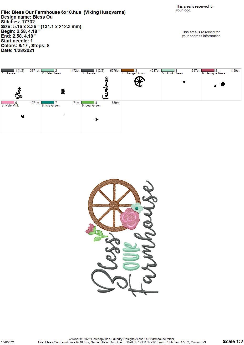 Bless Our Farmhouse- 3 sizes- Digital Embroidery Design