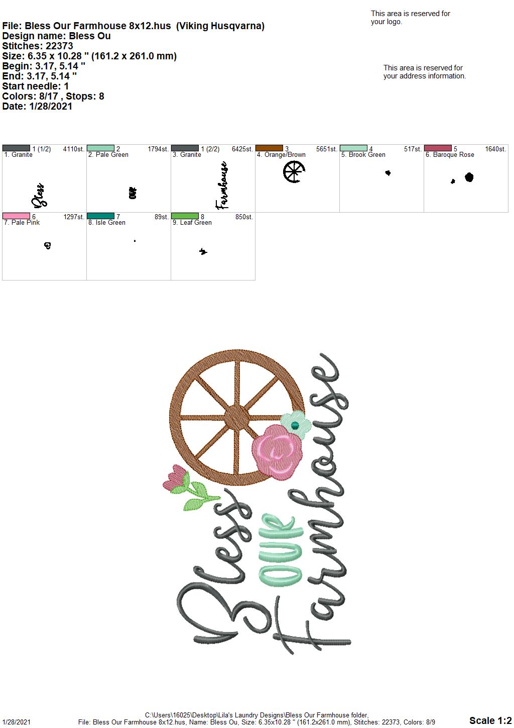 Bless Our Farmhouse- 3 sizes- Digital Embroidery Design