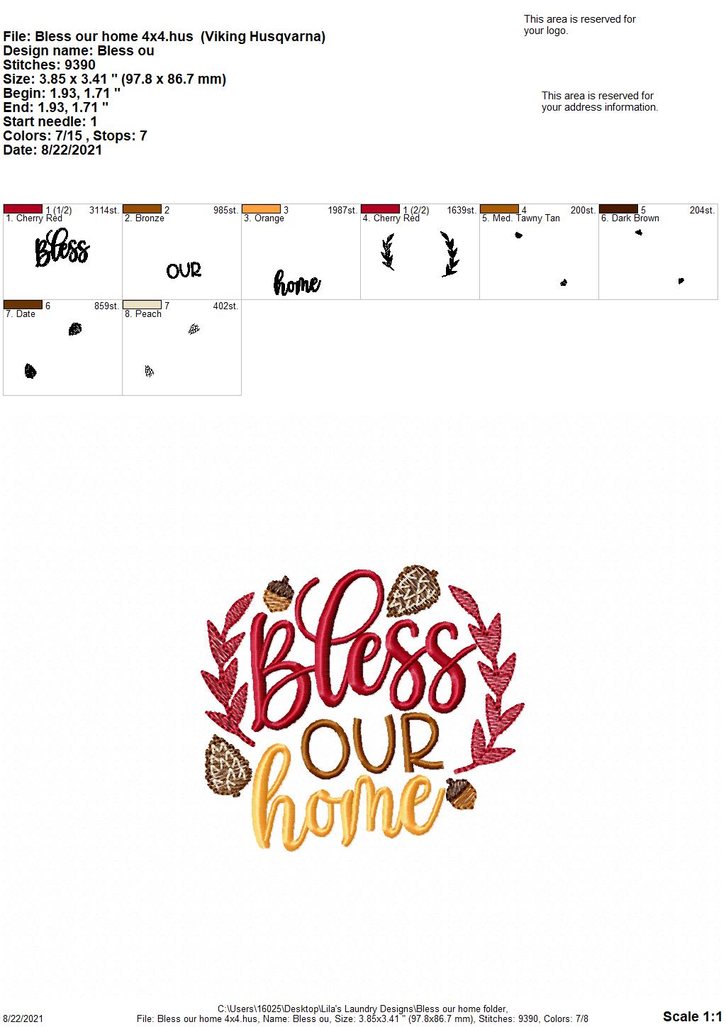 Bless Our Home - 4 sizes- Digital Embroidery Design