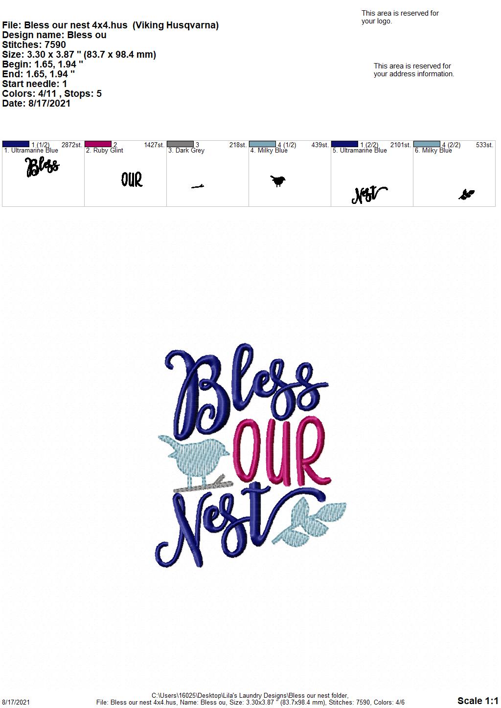 Bless Our Nest - 4 sizes- Digital Embroidery Design