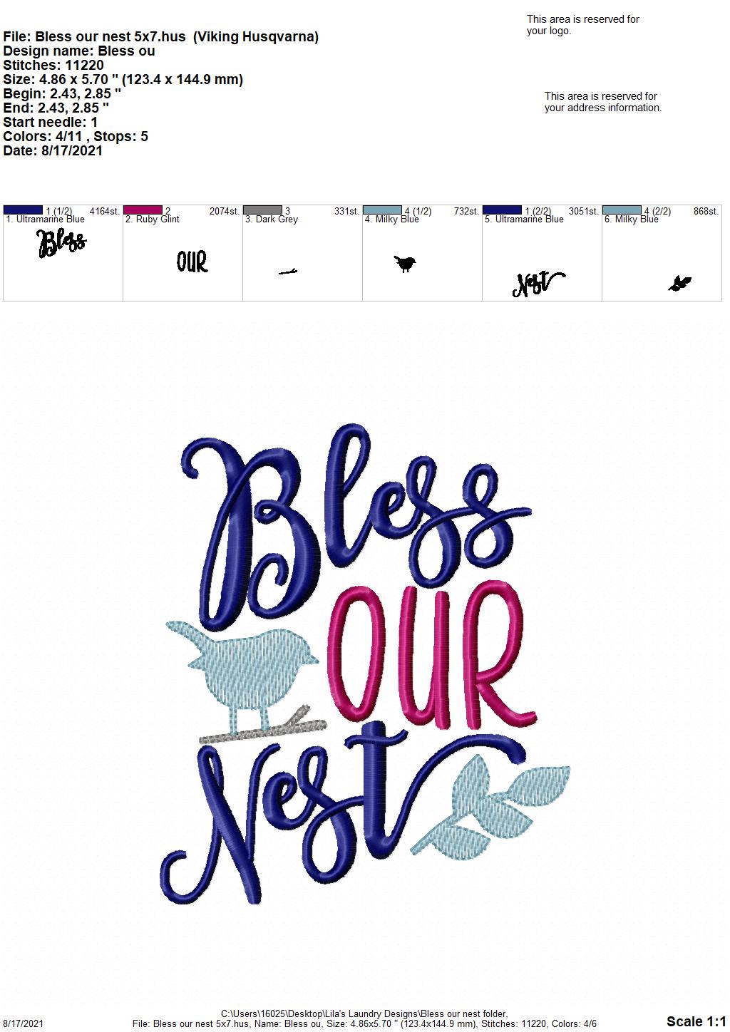 Bless Our Nest - 4 sizes- Digital Embroidery Design