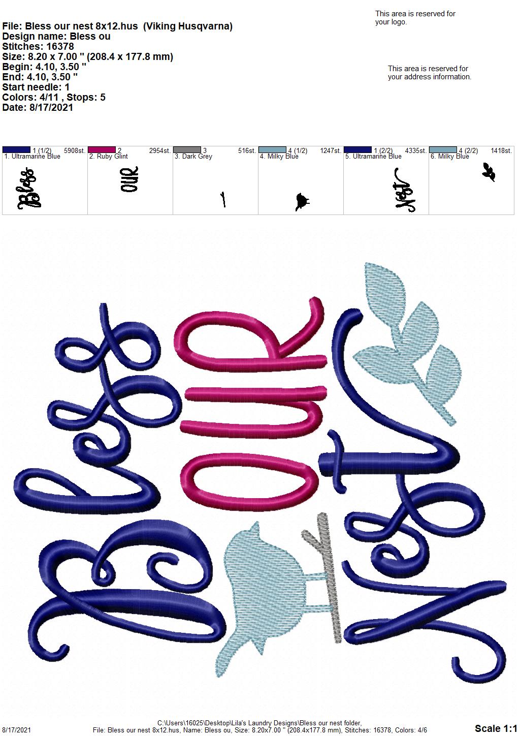 Bless Our Nest - 4 sizes- Digital Embroidery Design
