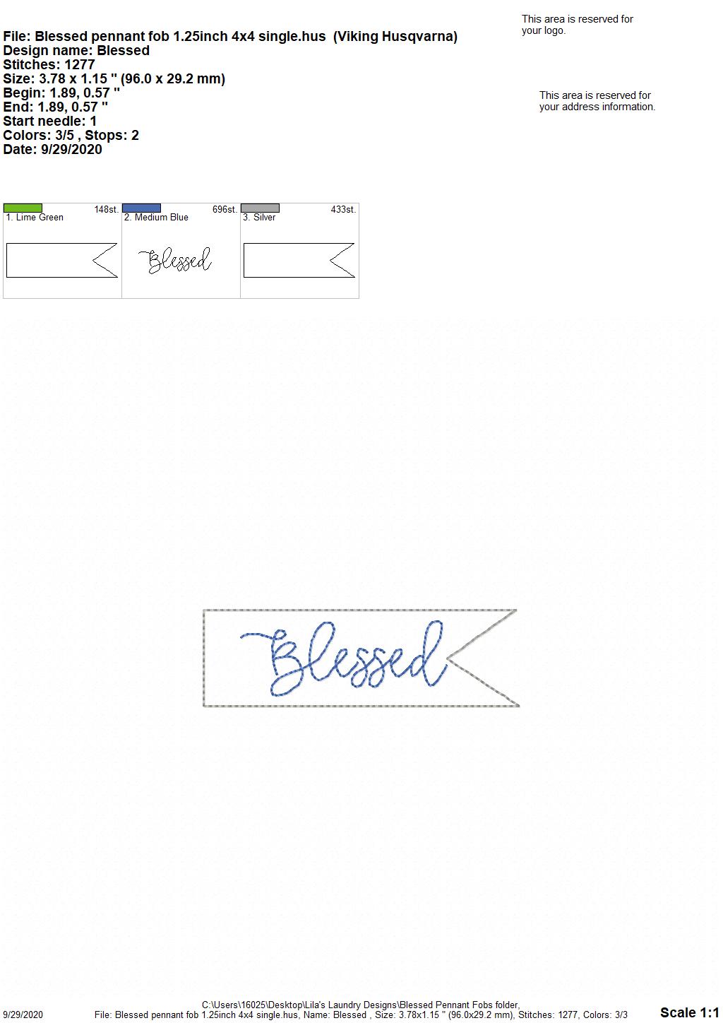 Blessed Pennant Fobs - DIGITAL Embroidery DESIGN