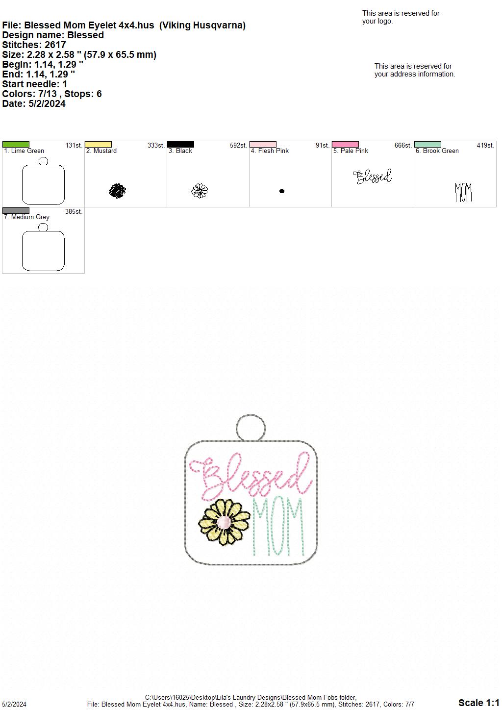 Blessed Mom Fobs - Digital Embroidery Design