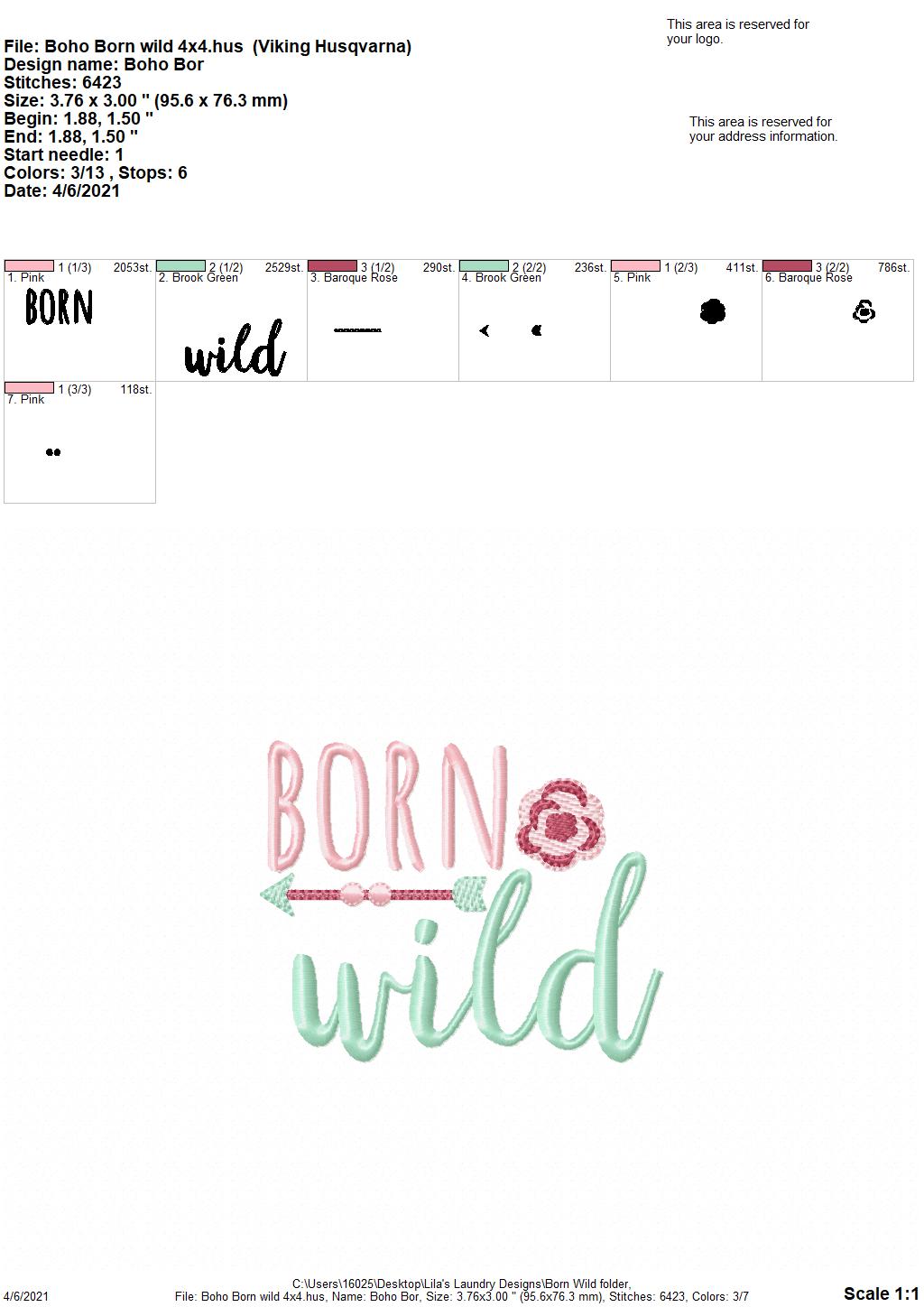 Boho Born Wild- 3 sizes- Digital Embroidery Design