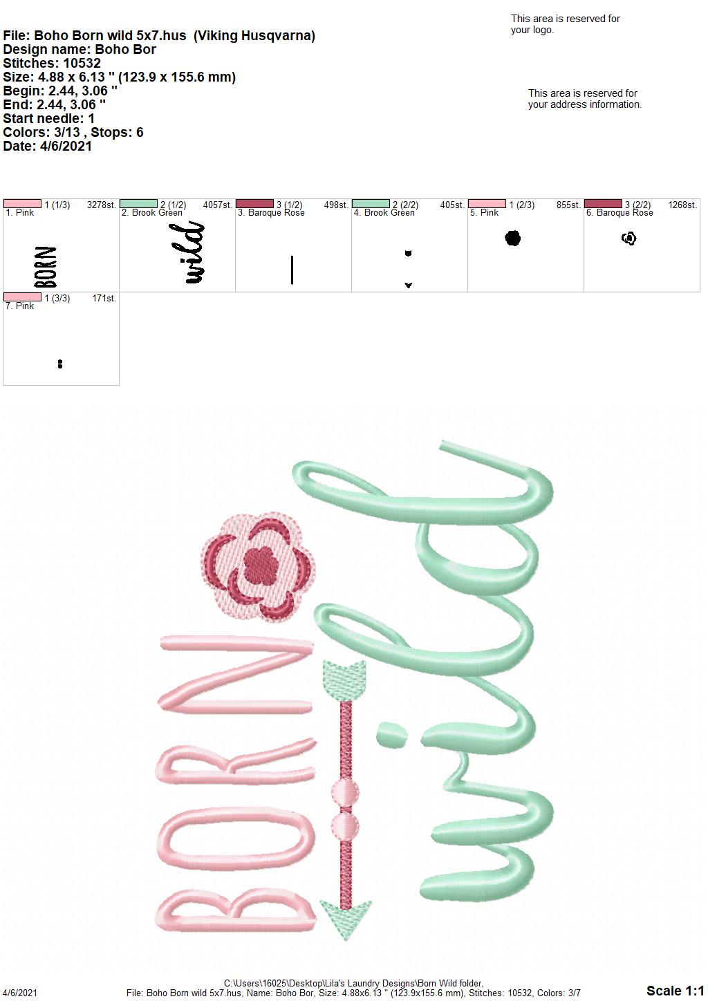Boho Born Wild- 3 sizes- Digital Embroidery Design