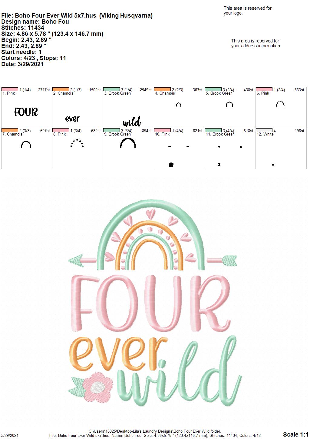 Boho Four Ever Wild- 4 sizes- Digital Embroidery Design